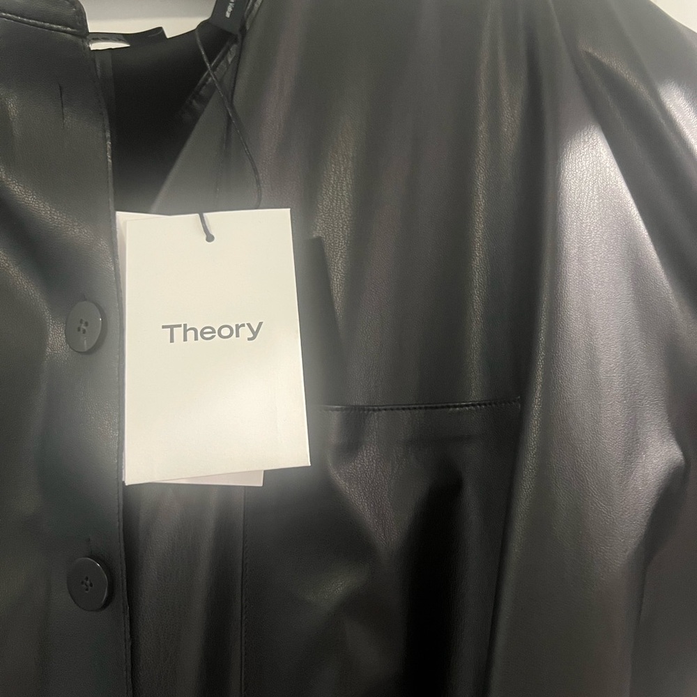 Theory Black Button-Up Dress with Tie Waist and Pocket - Picture 5 of 5